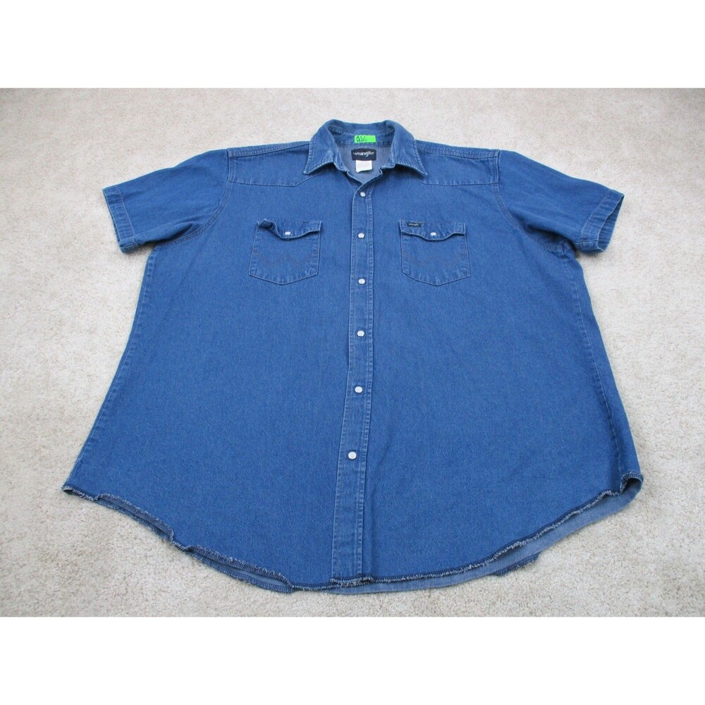 VINTAGE Wrangler Shirt Men 3XLT Tall Denim Jean Pearl Snap Western Cowboy